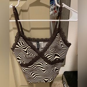 H&M Brown and White Cropped Tank Top